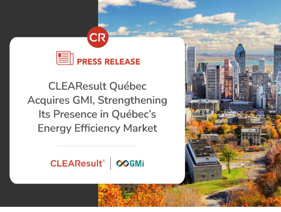 CLEAResult Québec Acquires GMI, Strengthening Presence in Québec's Energy Efficiency Market